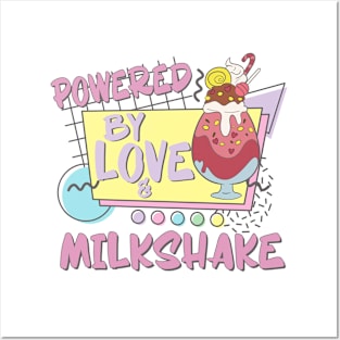 Powered By Love Milkshake Retro 80s 90s Couples Who Loves Milkshakes Posters and Art